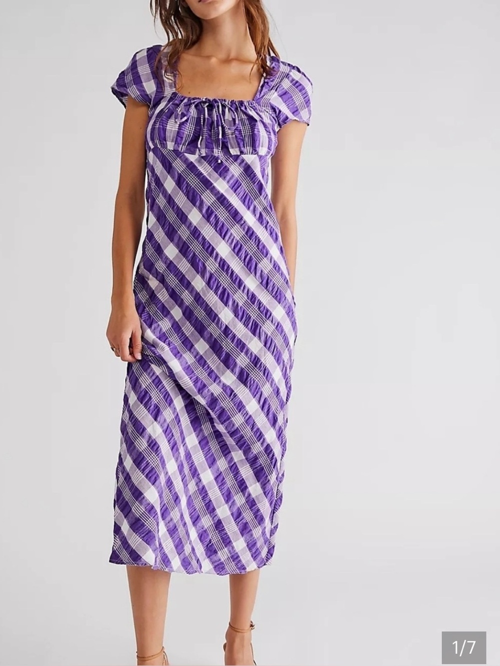 Free People Purple and White Plaid Maxi Dress with Tie-Front